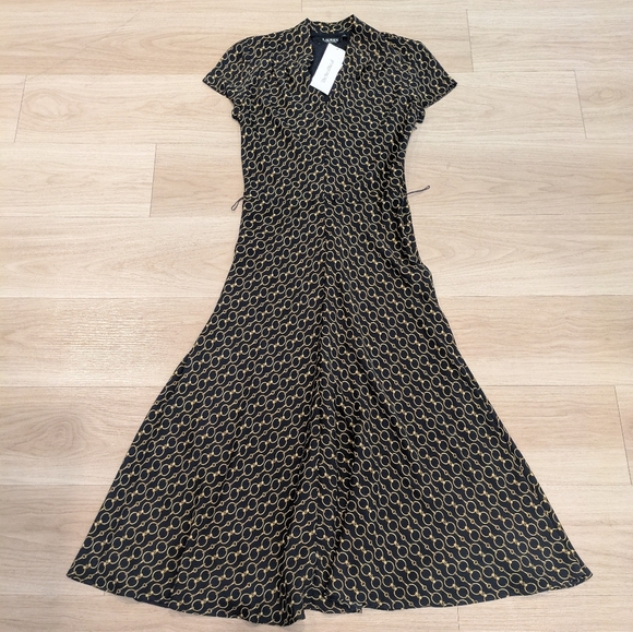 Lauren Ralph Lauren Black Dress Woth Gold Rings - Size 4 - Black Label - Picture 1 of 7